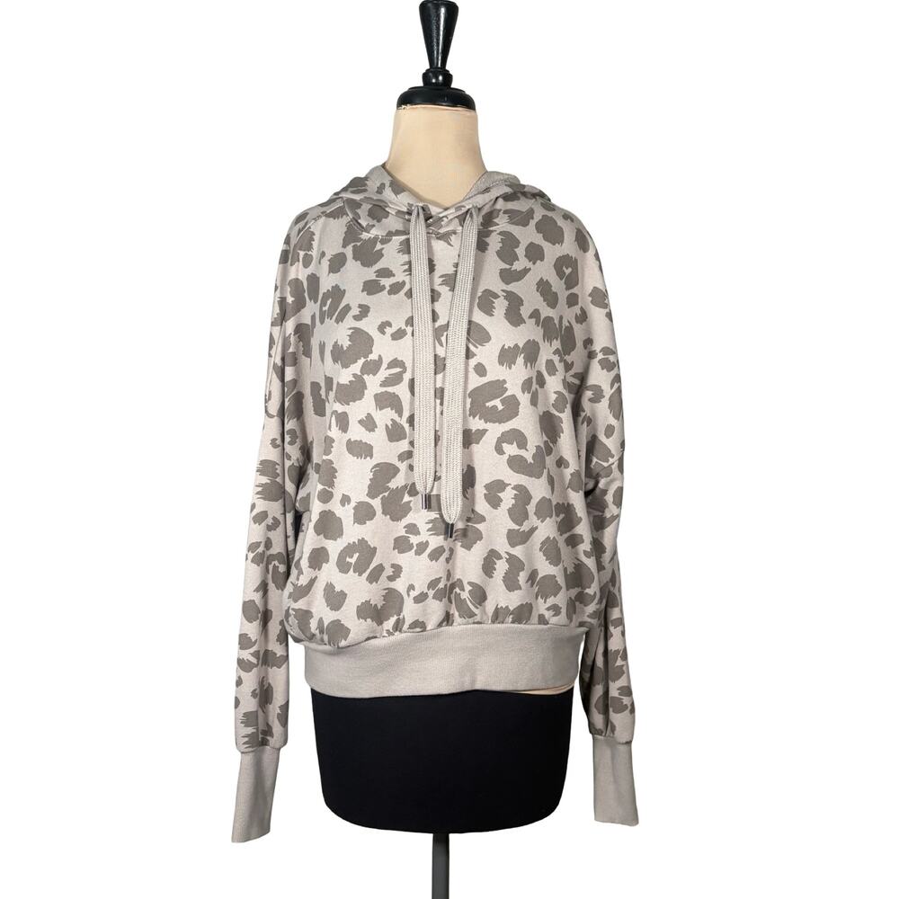 Sage Collective Women’s M Leopard Cropped Hoodie Dune Beige Slouchy